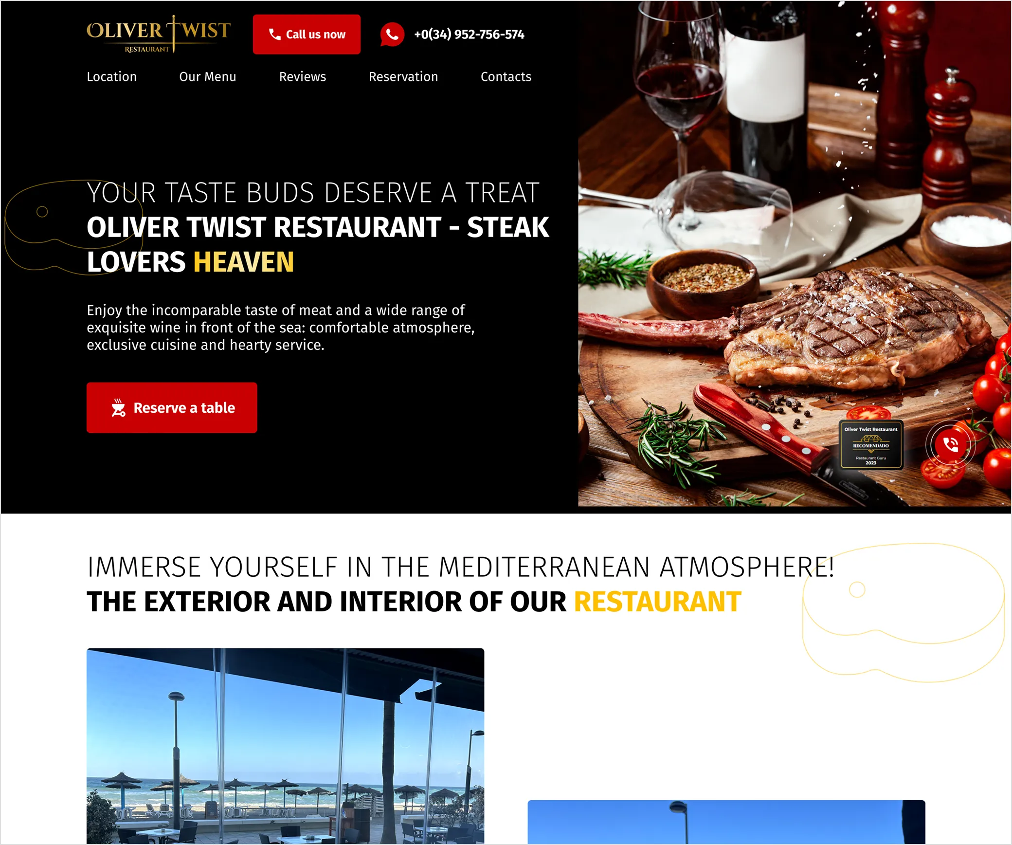 Restaurant website: Home page